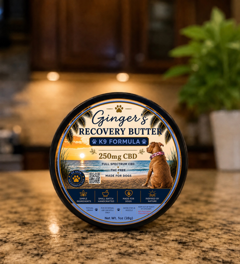 Ginger's Recovery Butter K9 Formula, 250 mg CBD unscented, 1 oz (28 g) jar