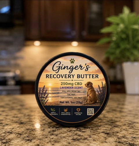 Ginger's Recovery Butter, 250 mg CBD lavender scent, 1 oz (28 g) jar