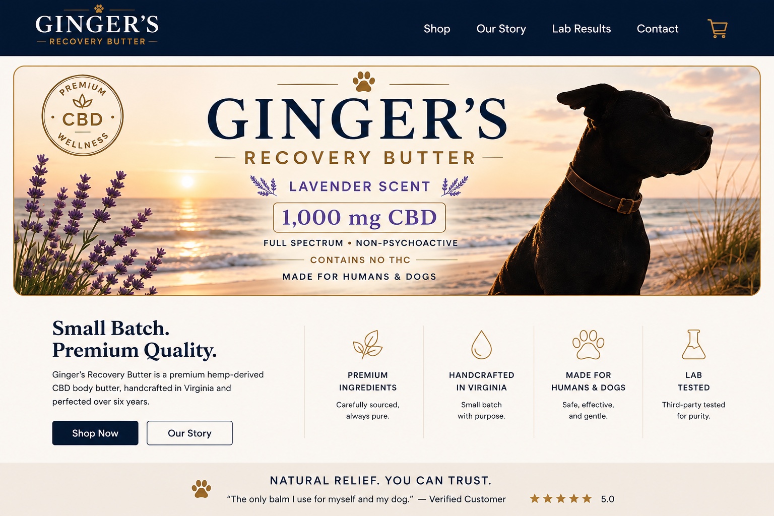 Ginger's Recovery Butter label and homepage design