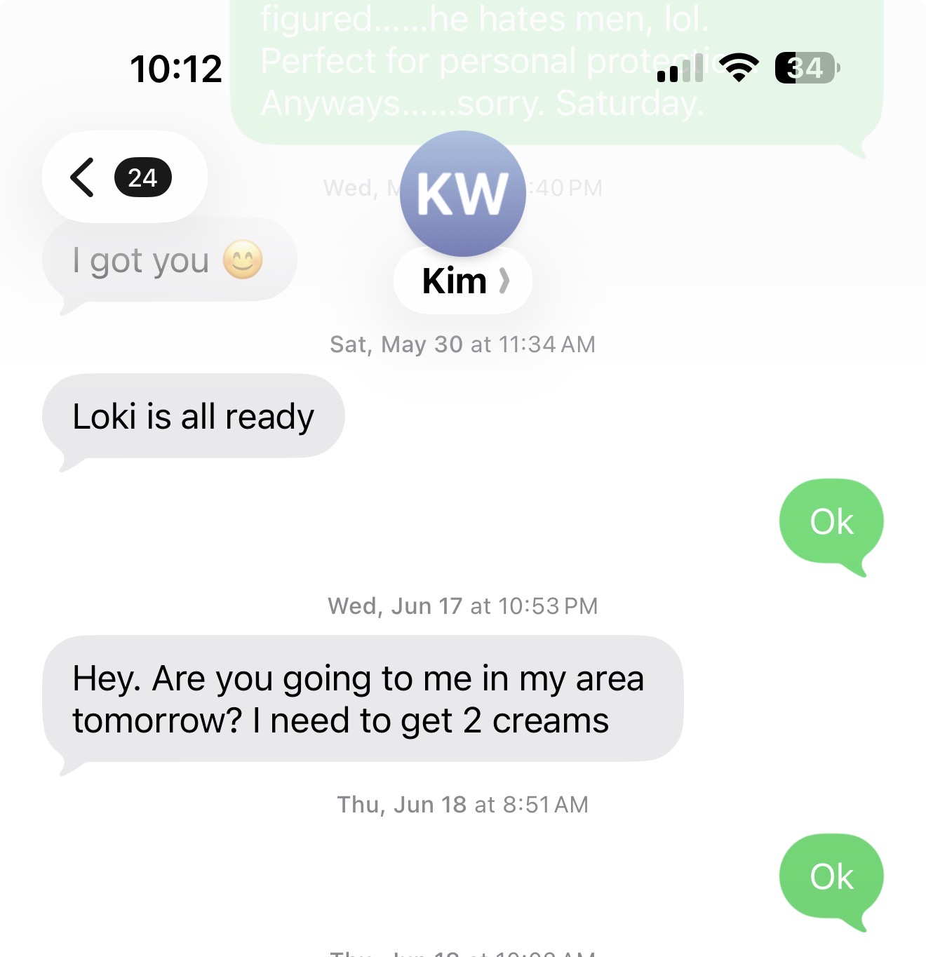 Customer text message asking for two creams